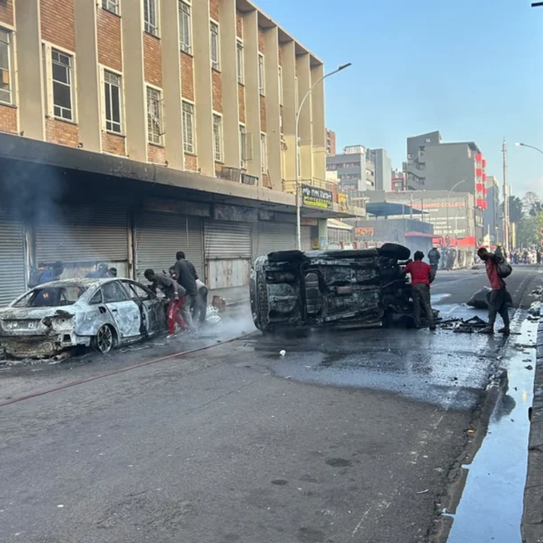 Durban CBD Protest Turns Violent As Cars Are Torched And Shops Looted